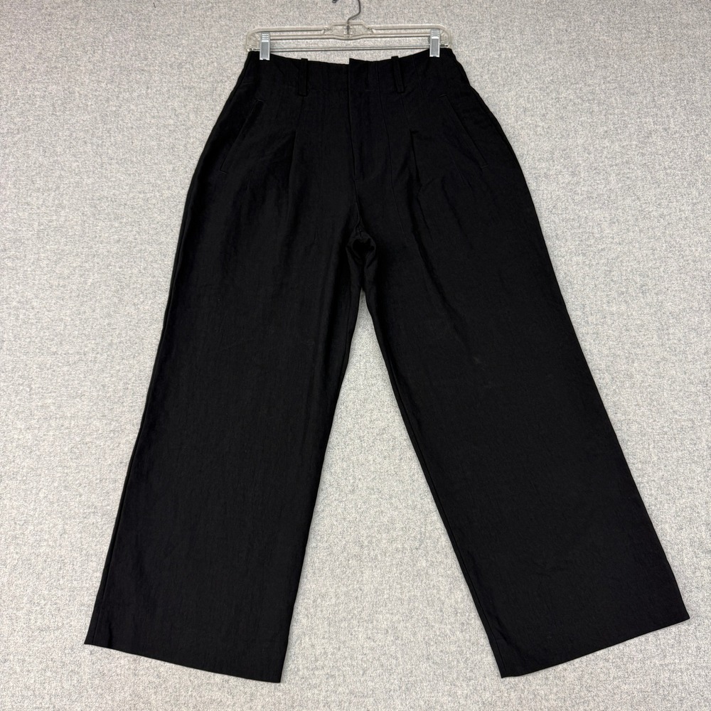 Banana Republic Trousers 6 Petite Black Wide Leg Pleated High Rise Rayon Nylon